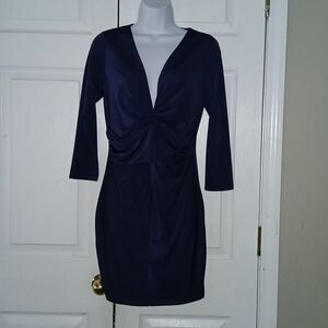 Guess low cut neckline sexy date night party midi navy blue dress Sz M